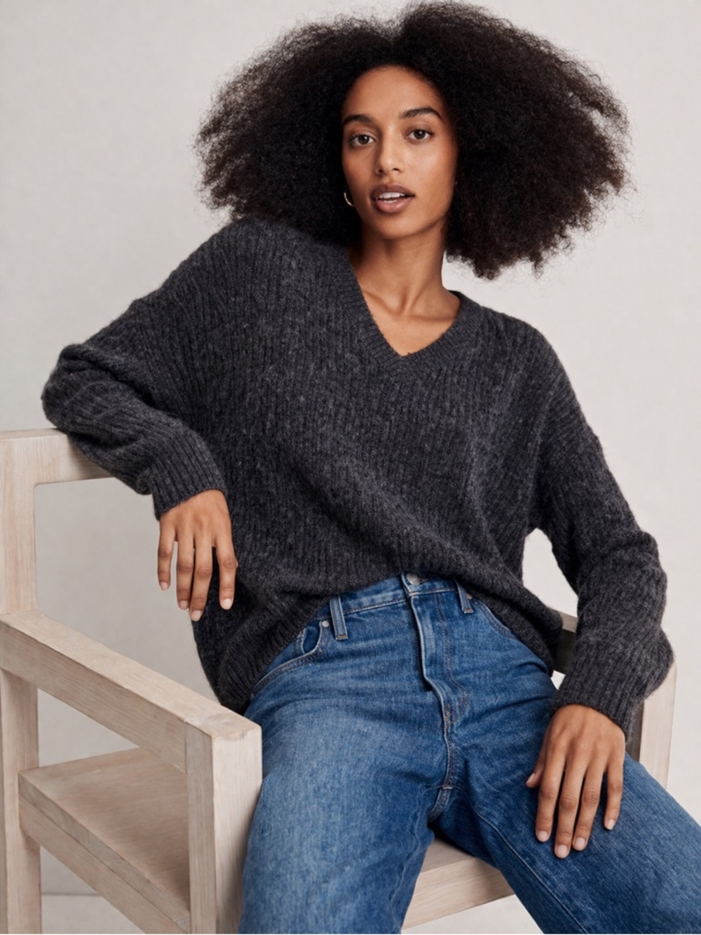 Madewell Alpaca V-Neck Sweater Heather Gray XS NWT